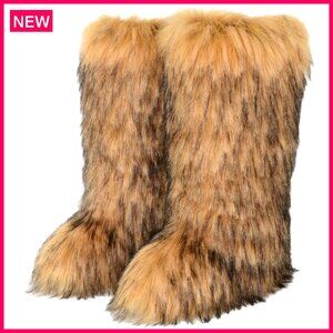 Knee High Faux Fur Winter Boots, Warm Snow Boots, Non-Slip Sole, Size 5-11